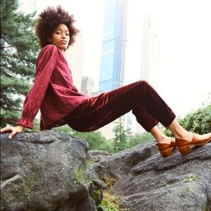 Madewell Velvet Tapered Pleat Pull-On Pants-SMALL